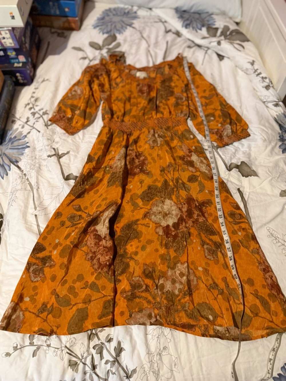 Anthropologie Moulinette Soeurs Burnt Orange & Brown Floral Midi Dress